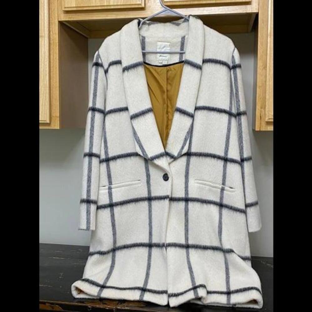Anthropologie Elevenses Spring/Fall Windowpane Car Coat- size 8